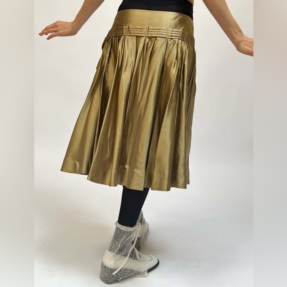 Vintage DKNY 100% Silk Gold Midi Skirt Bow Detail Size 10 Quiet Luxury Y2K - Picture 3 of 9